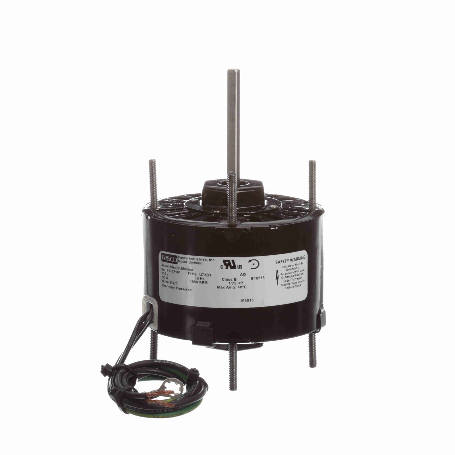 Fasco Ventilation Motor, 1/75 HP, 1 Ph, 60 Hz, 115 V, 1550 RPM, 1 Speed, 3.3" Diameter, OAO - D370