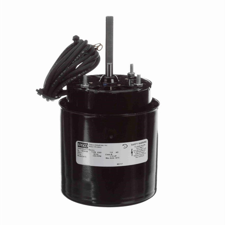 Fasco OEM Replacement Motor, 1/15 HP, 1 Ph, 60 Hz, 460 V, 1550 RPM, 1 Speed, 3.3" Diameter, OAO - D475