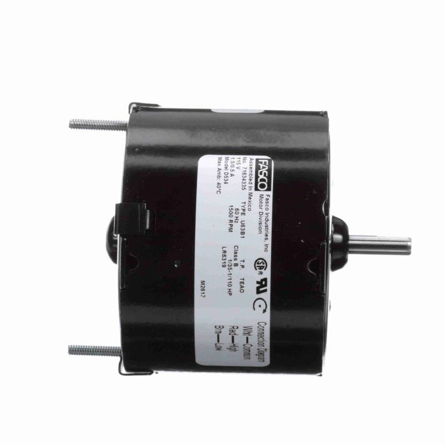 Fasco OEM Replacement Motor, 1/35-1/110 HP, 1 Ph, 60 Hz, 115 V, 1500 RPM, 2 Speed, 3.3" Diameter, TEAO - D534