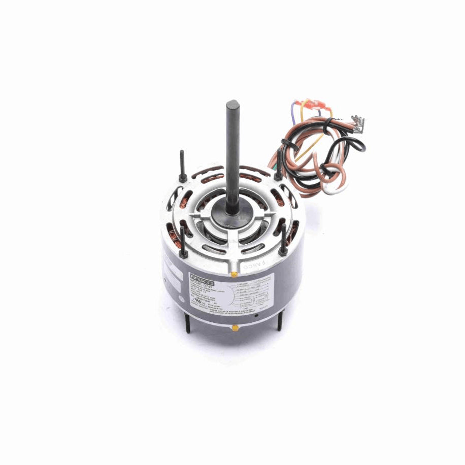 Fasco Condenser Fan Motor, 1/5 HP, 1 Ph, 60 Hz, 208-230 V, 1075 RPM, 3 Speed, 48 Frame, ODP - D743