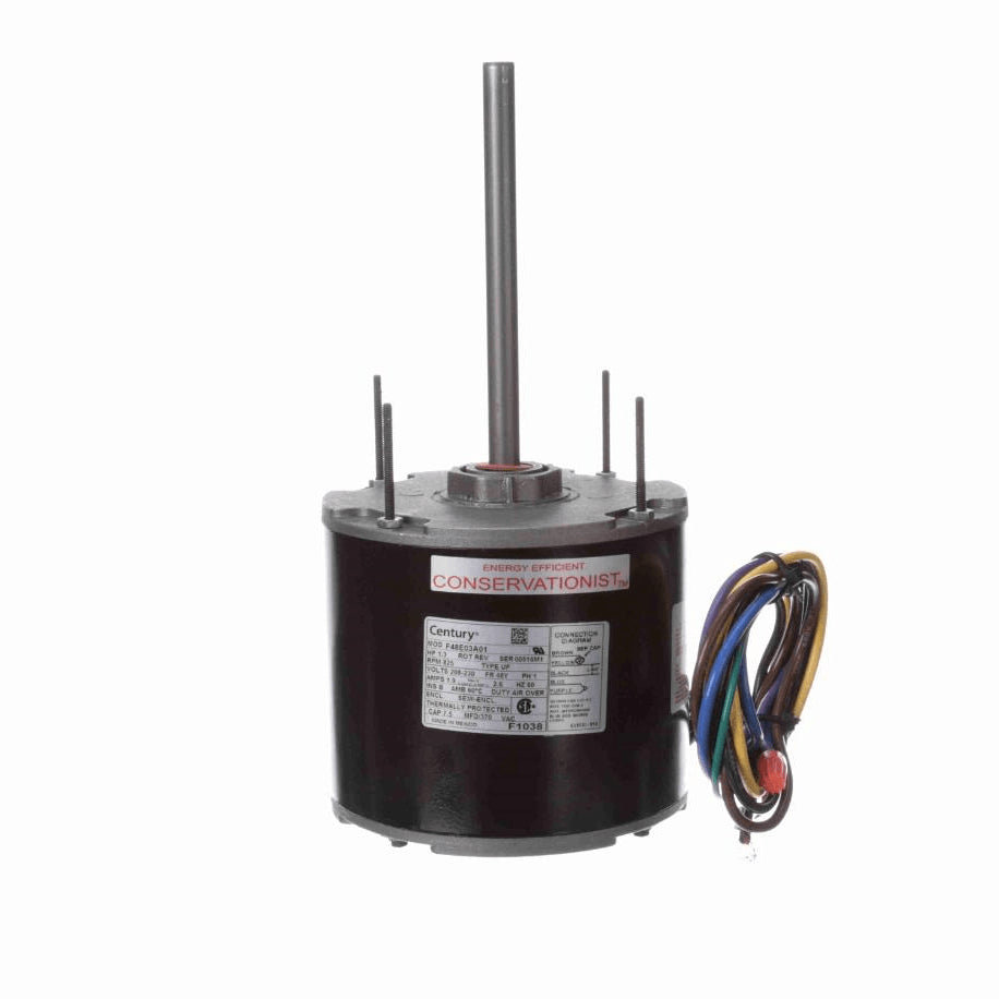 Century Condenser Fan Motor, 1/3 HP, 1 Ph, 60 Hz, 208-230 V, 825 RPM, 1 Speed, 48 Frame, SEMI ENCLOSED - F1038