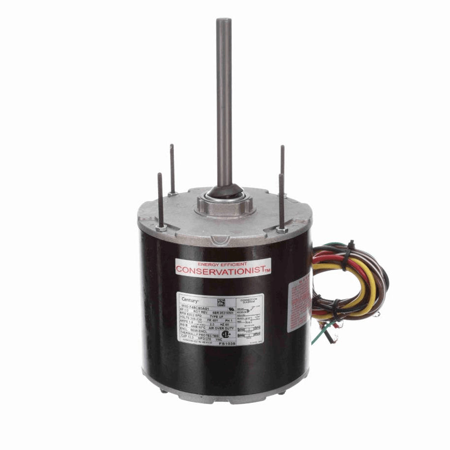 Century Condenser Fan Motor, 1/3 HP, 1 Ph, 60 Hz, 208-230 V, 825 RPM, 2 Speed, 48 Frame, SEMI ENCLOSED - FS1038