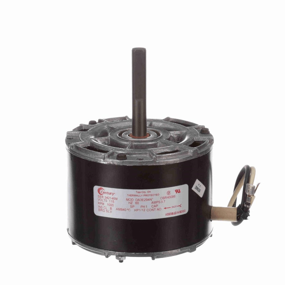 Century OEM Replacement Motor, 1/12 HP, 1 Ph, 60 Hz, 115 V, 1000 RPM, 1 Speed, 42 Frame, OAO - OBR40086