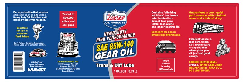 Lucas Oil 10042 SAE 85W-140 Plus H/D Gear Oil/Quart