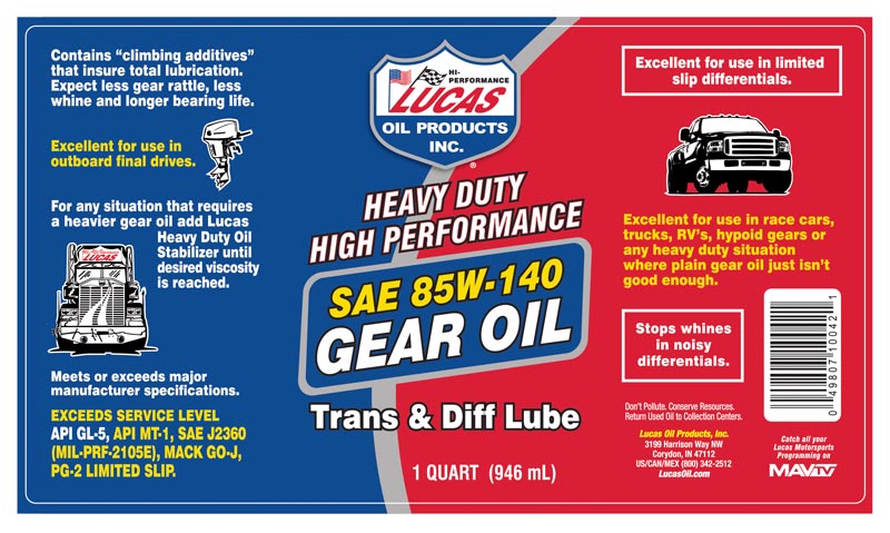 Lucas Oil 10042 SAE 85W-140 Plus H/D Gear Oil/Quart