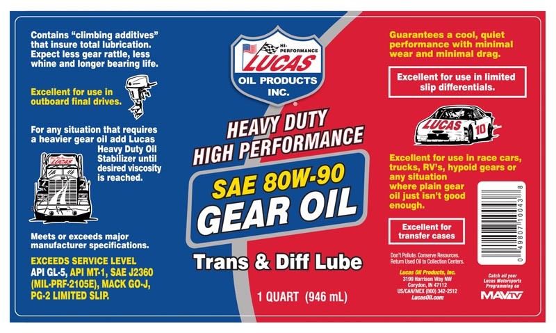 Lucas Oil 10043 SAE 80W-90 Gear Oil/Quart