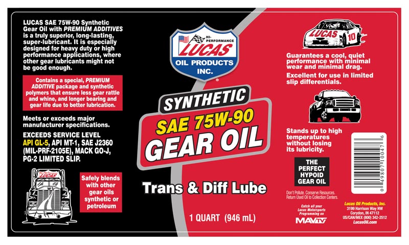 Lucas Oil 10047 Synthetic SAE 75W-90 Trans & Diff Lube/Quart