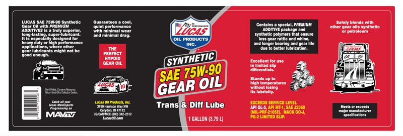 Lucas Oil 10047 Synthetic SAE 75W-90 Trans & Diff Lube/Quart