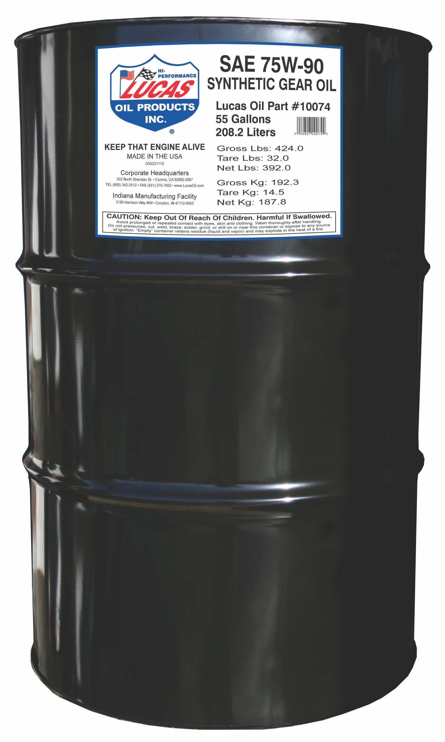 Lucas Oil 10074 Synthetic SAE 75W-90 Trans & Diff Lube/55 Gallon Drum