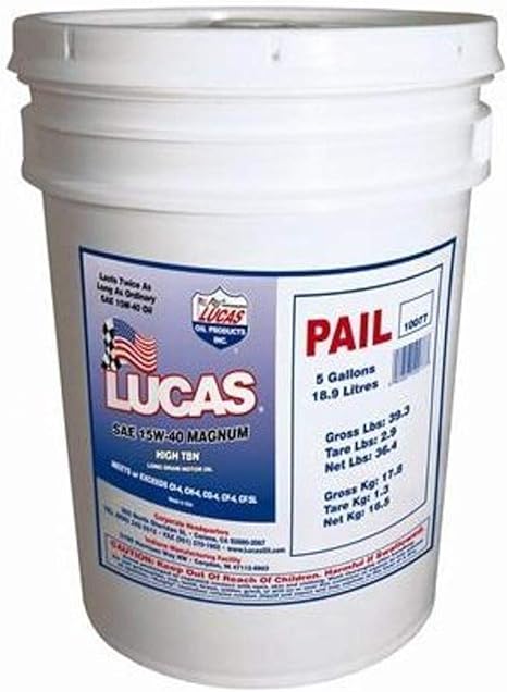 Lucas Oil 10077 SAE 15W-40 CI-4 Magnum Motor Oil/5 Gallon Pail