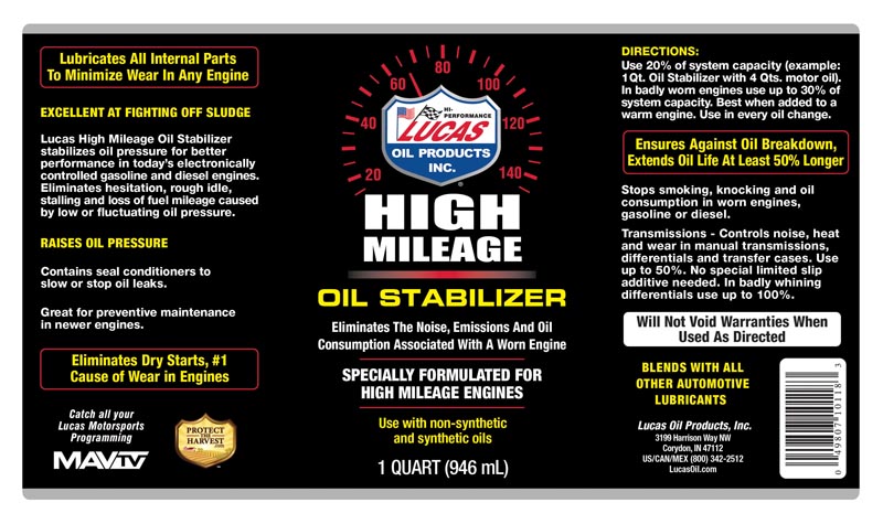 Lucas Oil 10118 High Mileage Oil Stabilizer/Quart