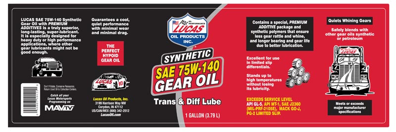 Lucas Oil 10121 Synthetic SAE 75W-140 Trans & Diff Lube/Quart