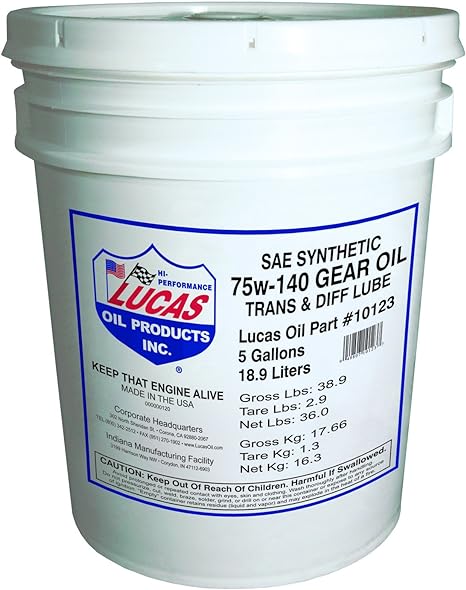 Lucas Oil 10123 Synthetic SAE 75W-140 Trans & Diff Lube/5 Gallon Pail