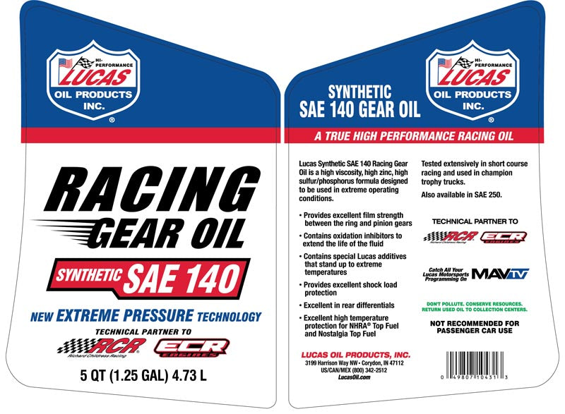 Lucas Oil 10431 Synthetic SAE 140 Racing Gear Oil/5 Quart