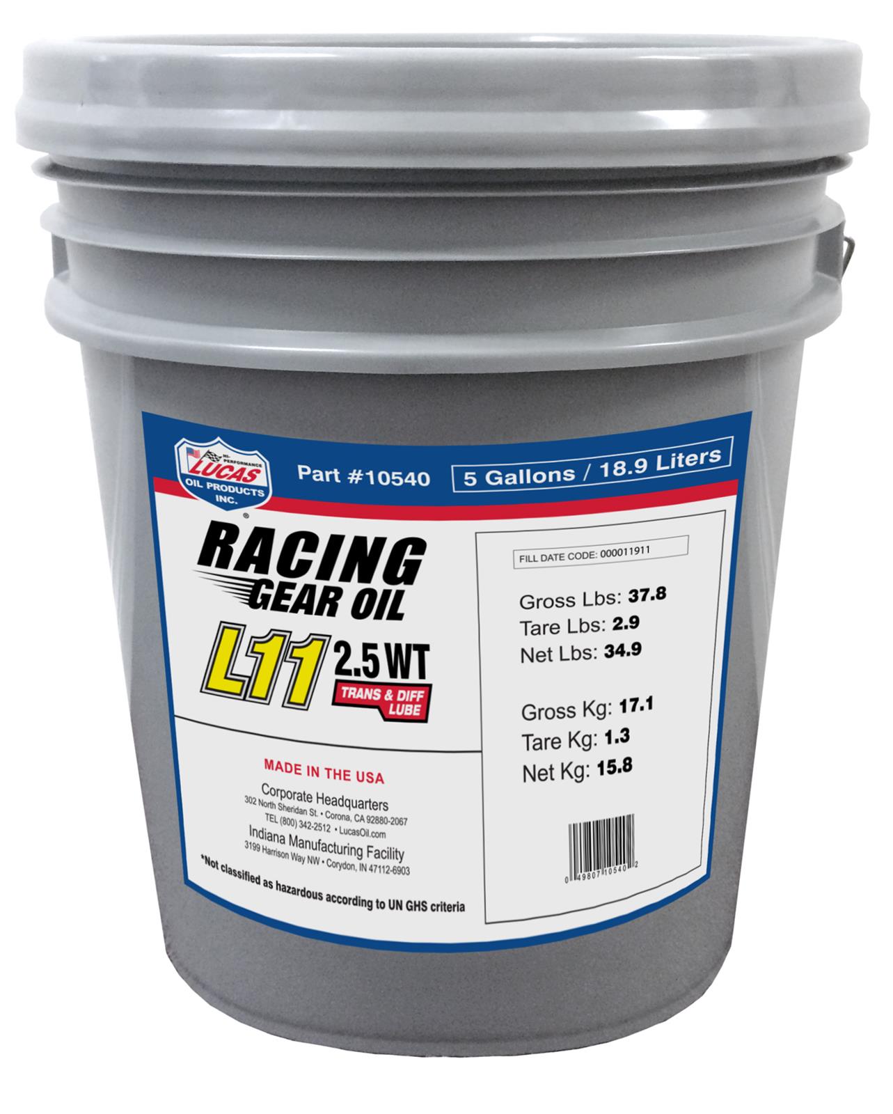 Lucas Oil 10433 Synthetic SAE 140 Racing Gear Oil/5 Gallon Pail