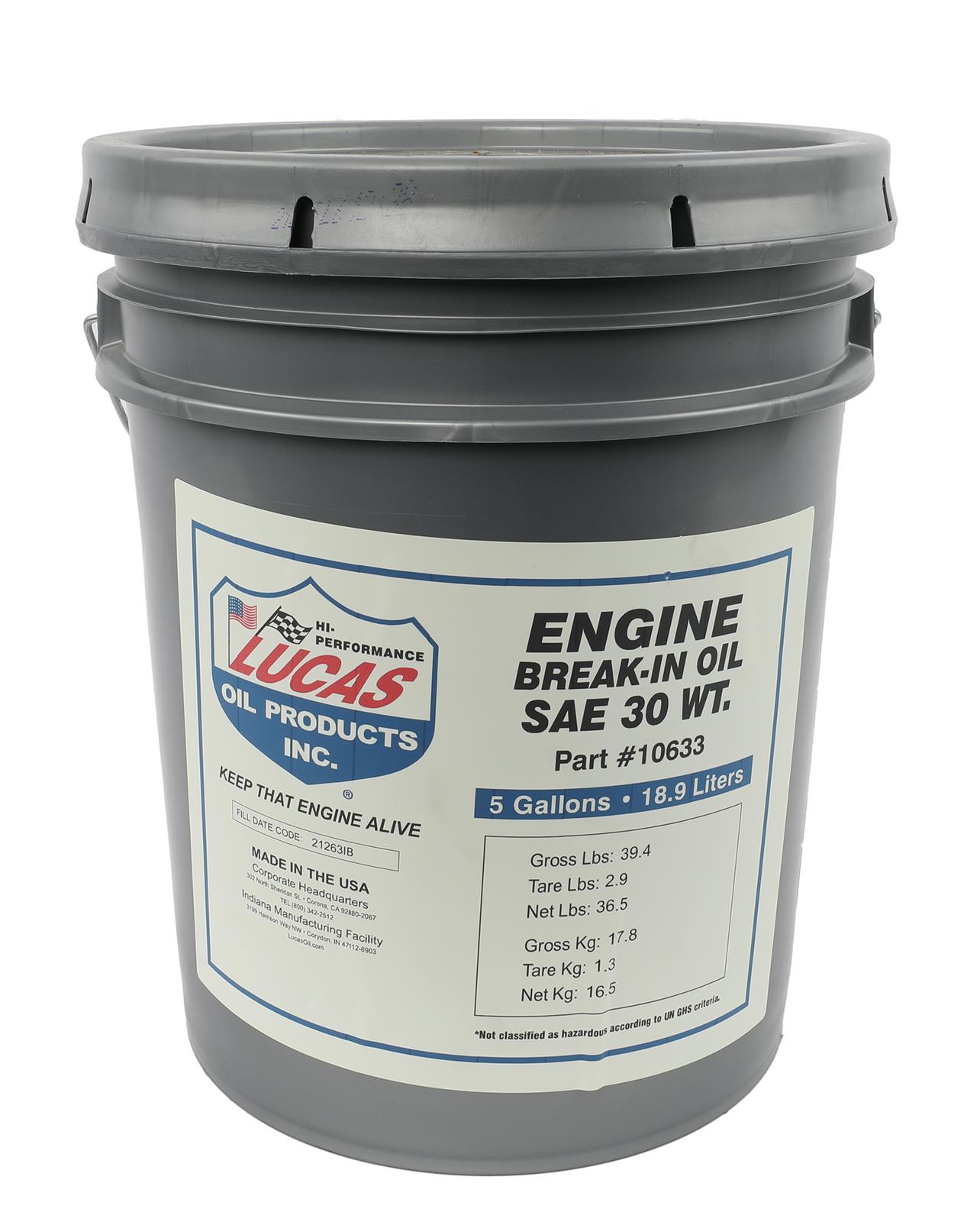 Lucas Oil 10633 SAE 30 Break-In Oil/5 Gallon Pail