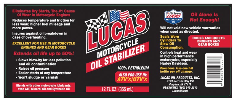 Lucas Oil 10727 Motorcycle Oil Stabilizer/12 Ounce