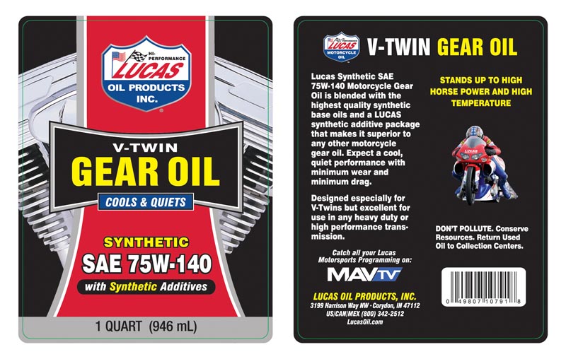 Lucas Oil 10791 Synthetic SAE 75W-140 V-Twin Gear Oil/Quart