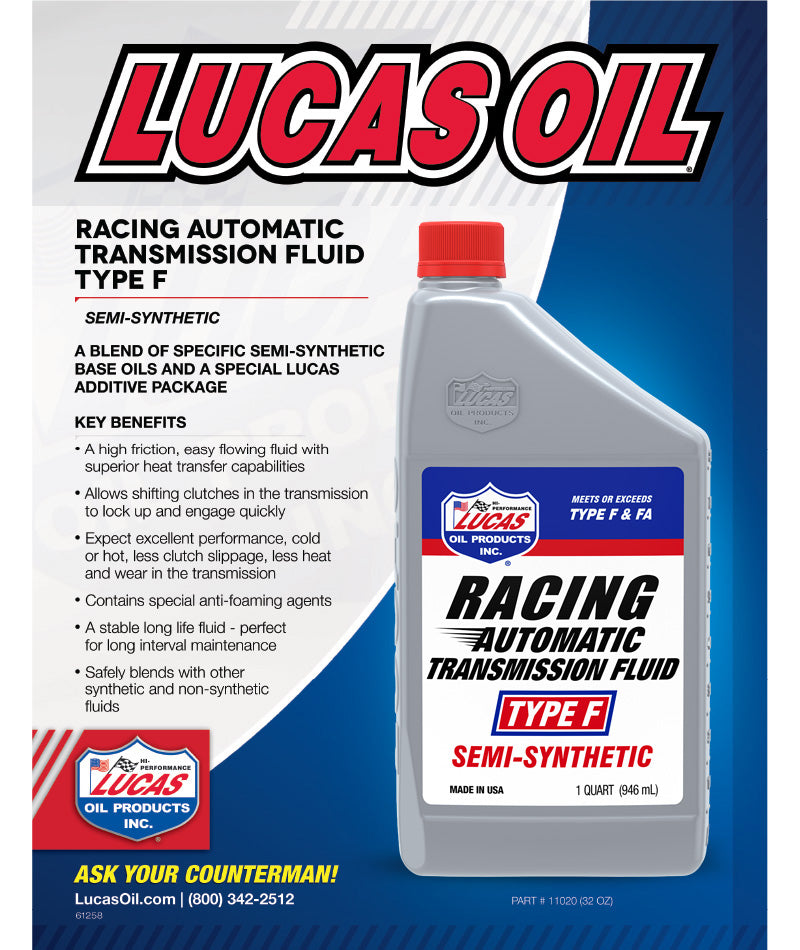 Lucas Oil 11020 Semi-Synthetic Racing ATF Type F/Quart