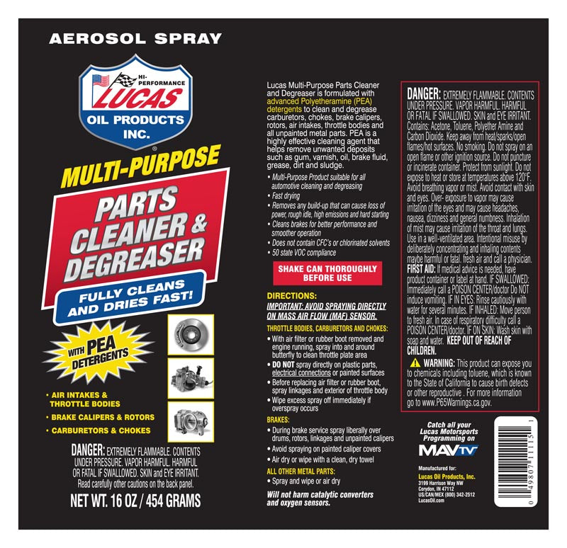 Lucas Oil 11115 Multi Purpose Parts Cleaner & Degreaser Aerosol/16 Ounce