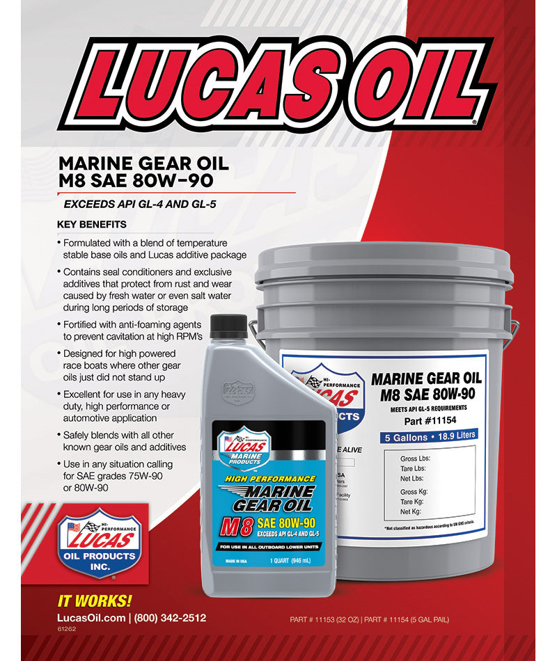 Lucas Oil 11153 SAE 80W-90 M8 Marine Gear Oil/quart