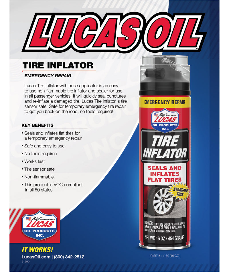 Lucas Oil 11180 Non-Flammable Tire Inflator w/Hose Assembly/16 Ounce