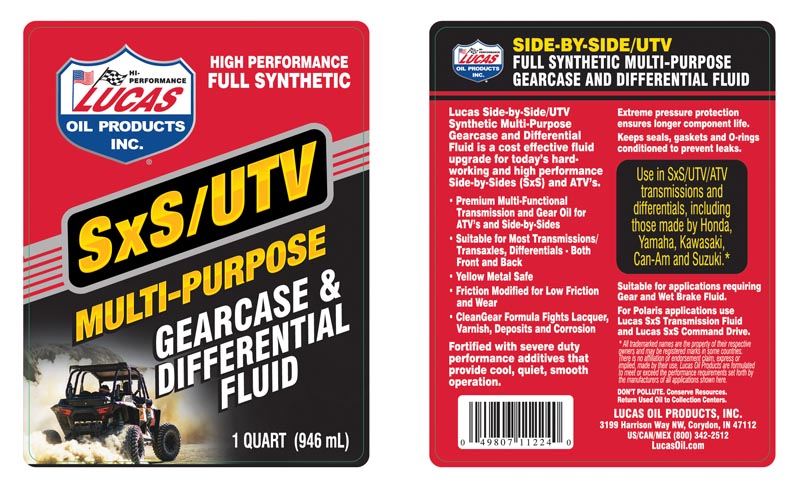 Lucas Oil 11224 Synthetic Multi-Purpose Gearcase and Differential Fluid/Quart