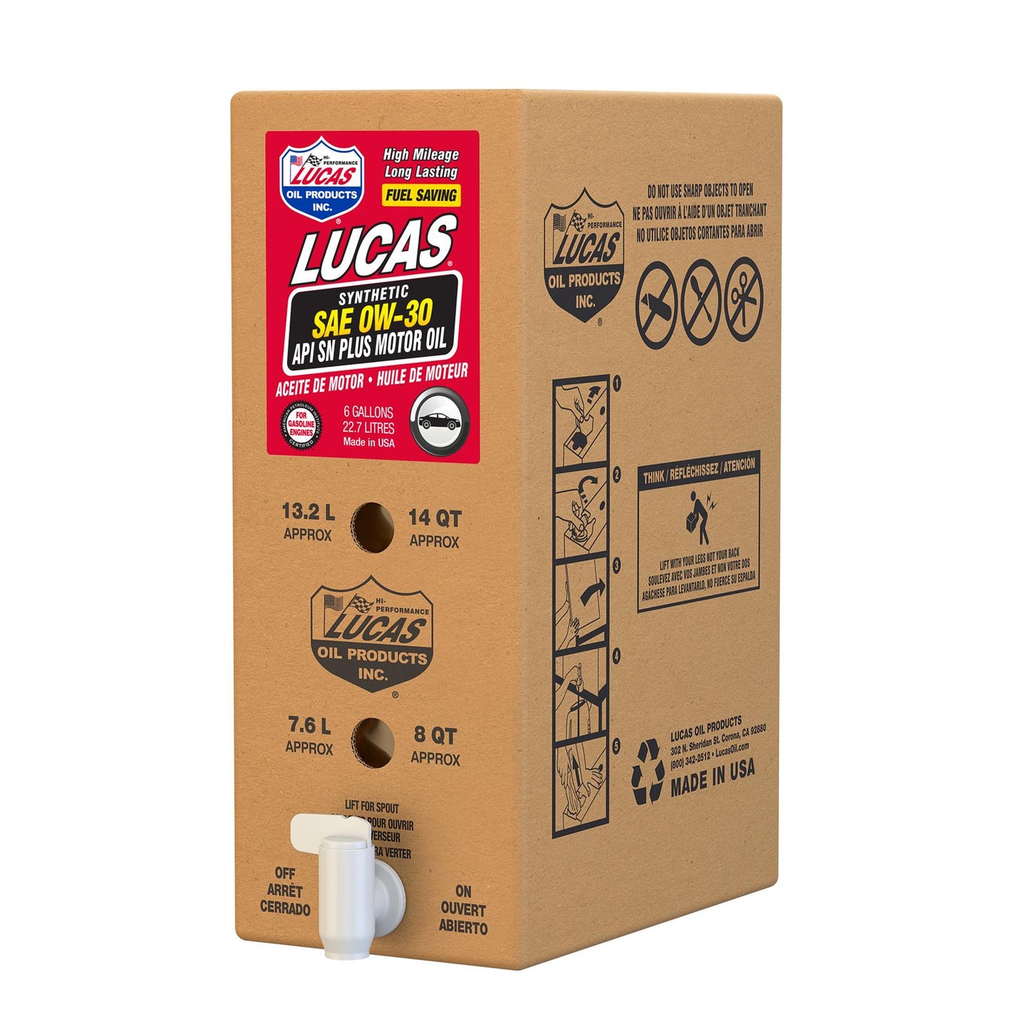 Lucas Oil 18008 Synthetic SAE 0W-30 API SP Motor Oil/6 Gallon Box