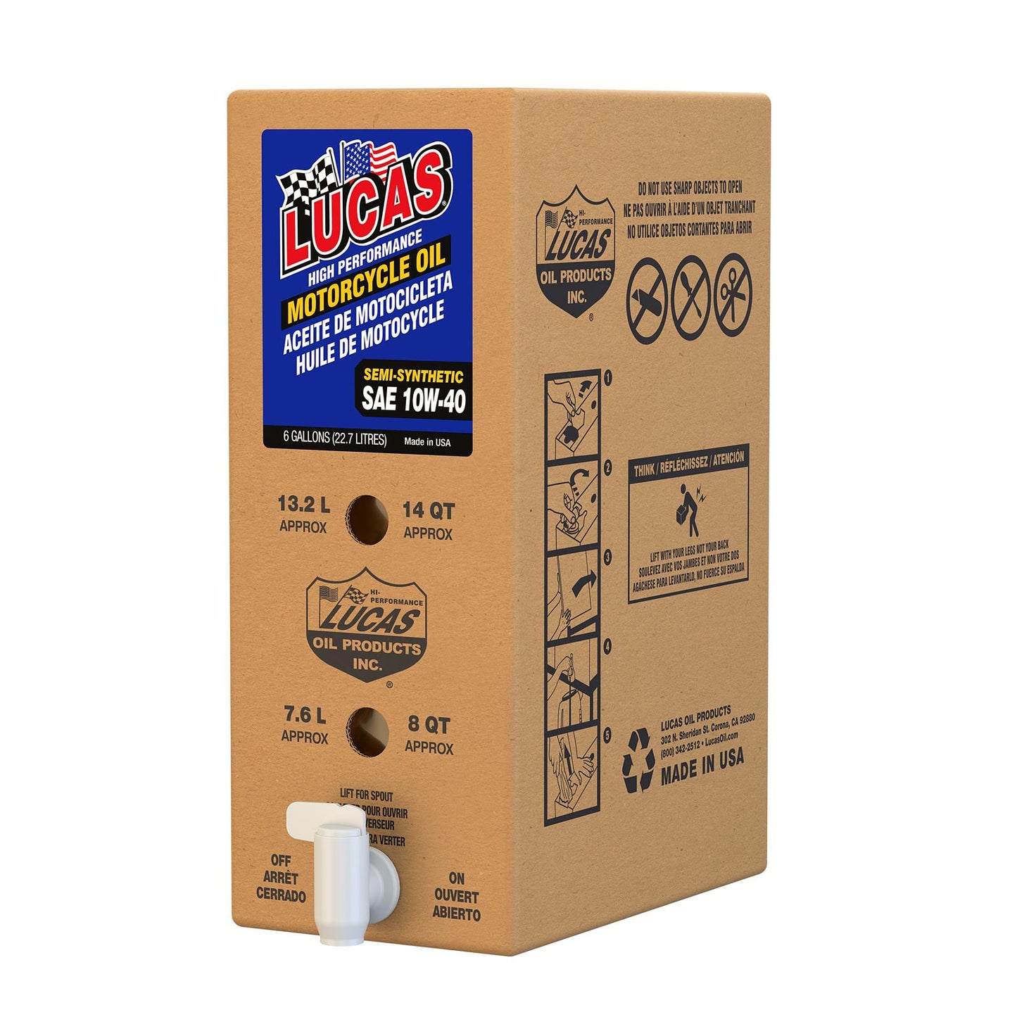 Lucas Oil 18034 Semi-Synthetic SAE 10W-40 Motorcycle Oil/6 Gallon Box