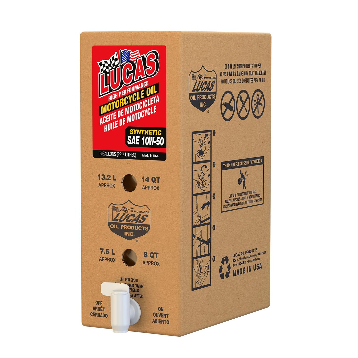 Lucas Oil 18042 Synthetic SAE 10W-50 Motorcycle Oil/6 Gallon Box