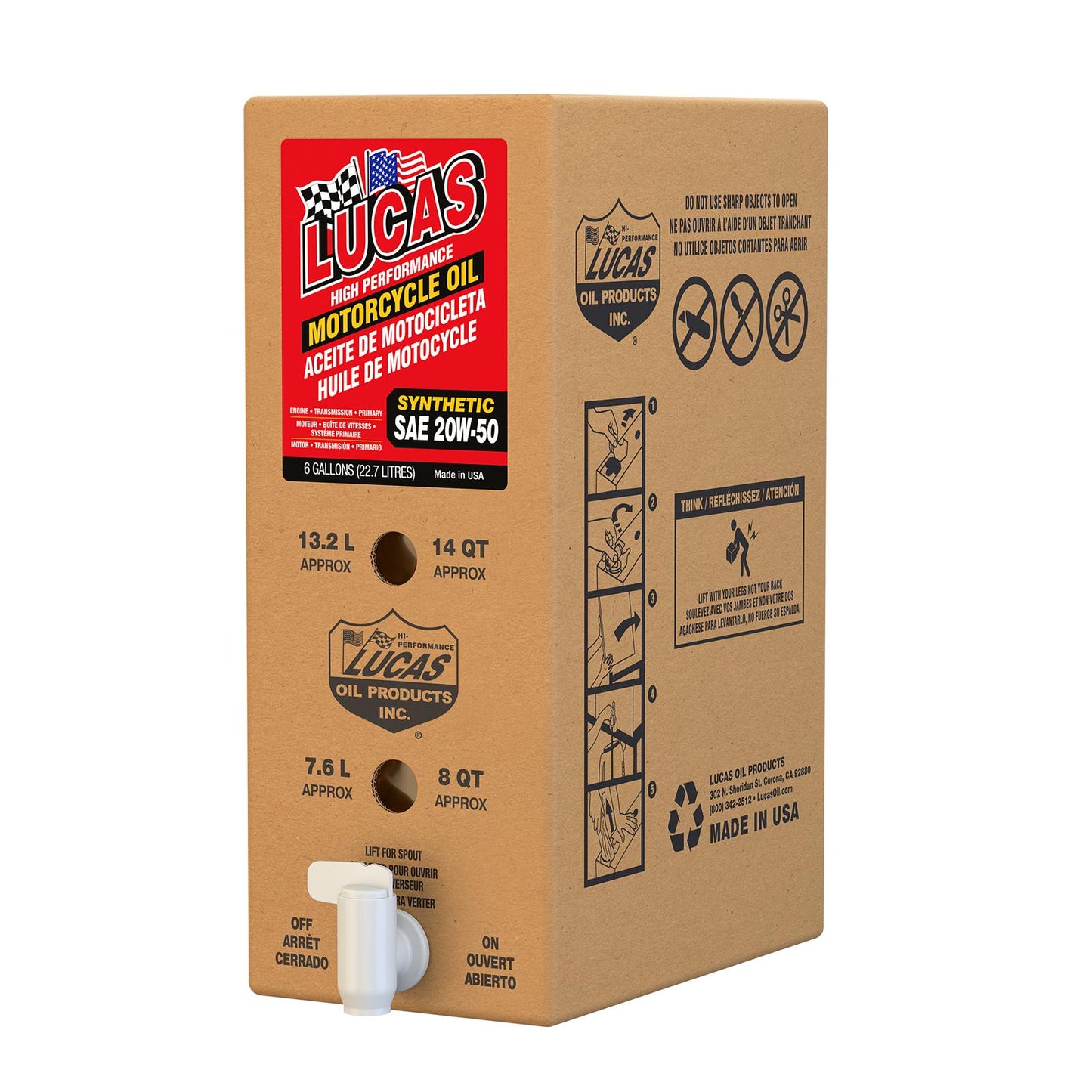 Lucas Oil 18043 Synthetic SAE 20W-50 Motorcycle Oil/6 Gallon Box