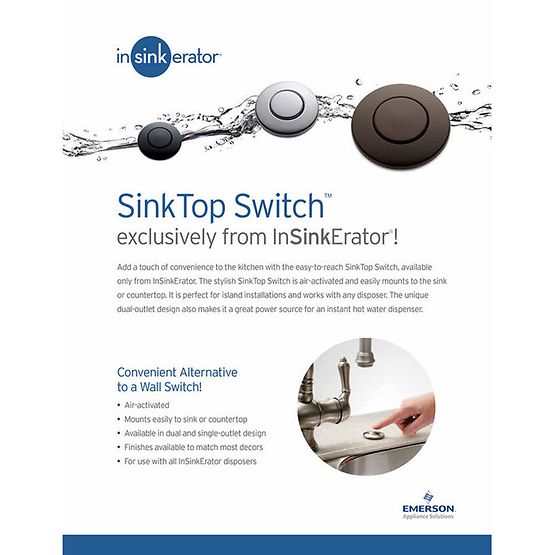 InSinkErator 76696A-ISE SinkTop Switch - Dual Outlet (Satin Nickel Button Included)