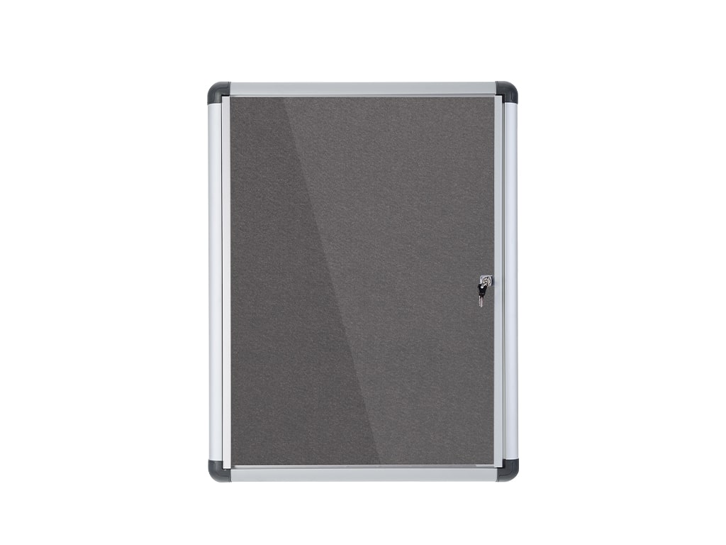 MasterVision VT630103690 Slimline Gray Fabric Swing Door Enclosed Bulletin Board