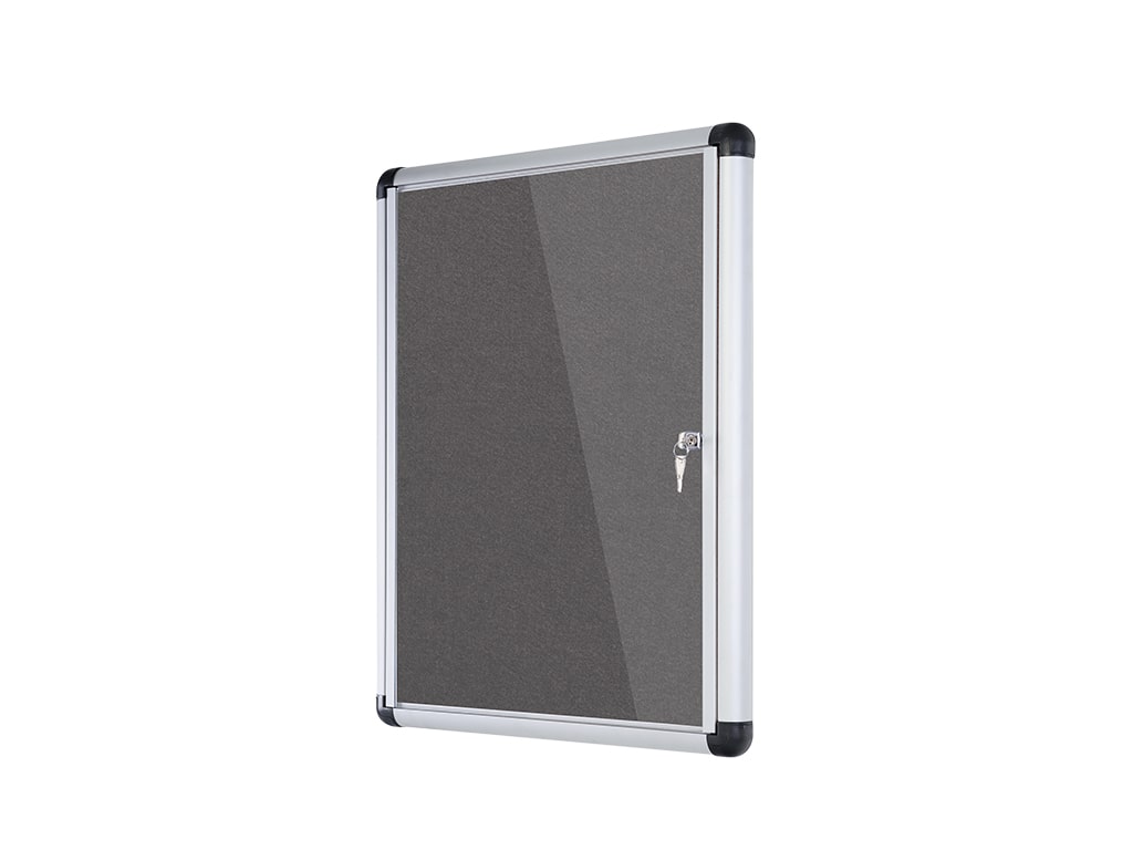 MasterVision VT630103690 Slimline Gray Fabric Swing Door Enclosed Bulletin Board