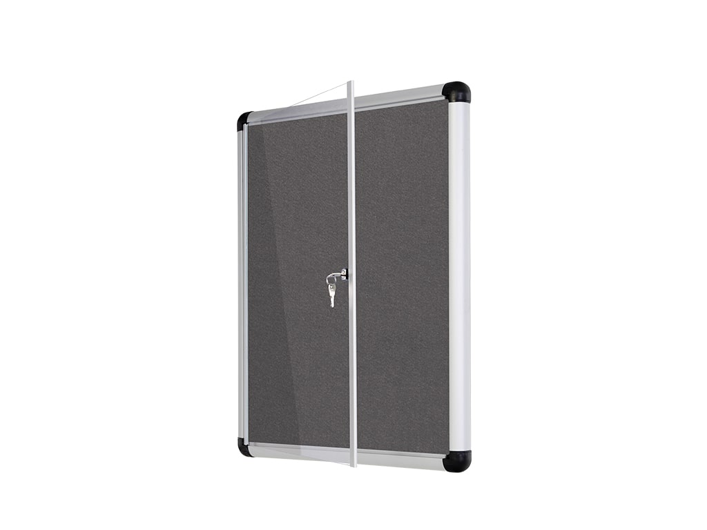 MasterVision VT630103690 Slimline Gray Fabric Swing Door Enclosed Bulletin Board