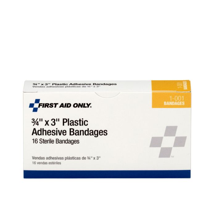 First Aid Only 1-001 3/4"x3" Plastic Bandages, 16/box