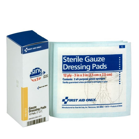 First Aid Only FAE-5013 Sterile Gauze Pads, 3" x 3", 10ct