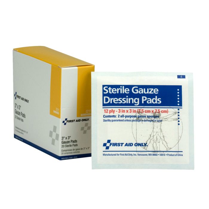 First Aid Only I211 3"x3" Sterile Gauze Pads, 20/box