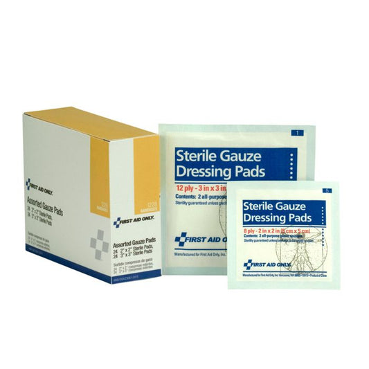 First Aid Only I228 Assorted Gauze Pads (24 each 2"x2", 24 each 3"x3")