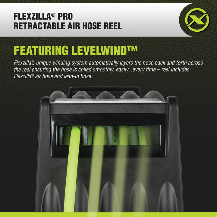 FlexZilla L8305FZ Pro Retractable Air Hose Reel with Levelwind™ Technology, 3/8" x 50'