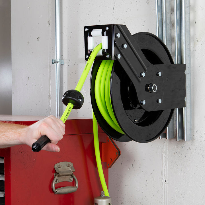 FlexZilla L8603FZ Retractable Air Hose Reel, Open Face, Single Axle Arm, 3/8" x 25'