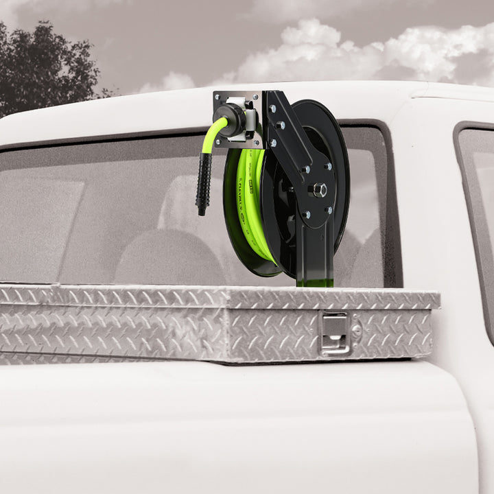 FlexZilla L8603FZ Retractable Air Hose Reel, Open Face, Single Axle Arm, 3/8" x 25'