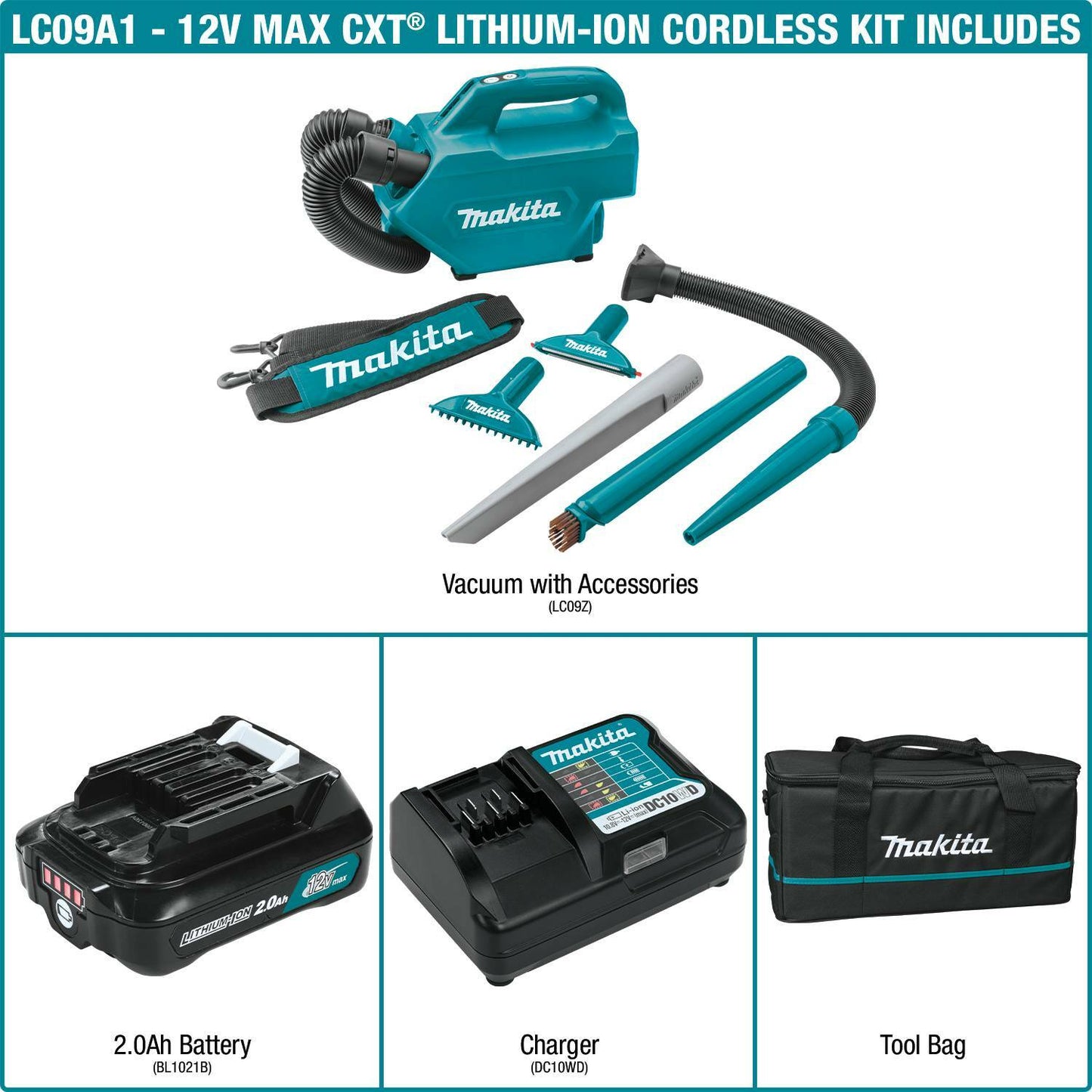 Makita LC09A1 12V max CXT® Lithium‘Ion Cordless Vacuum Kit (2.0Ah)