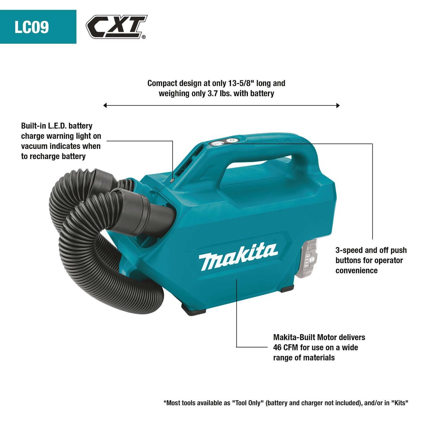 Makita LC09A1 12V max CXT® Lithium‘Ion Cordless Vacuum Kit (2.0Ah)