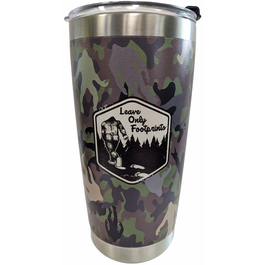 Paradise Clay PSH007 Squatch Metalworks - Leave Only Footprints- Green Camo - Stainless-Steel Tumbler with Lid