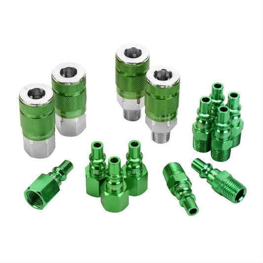 ColorConnex A71458B Coupler and Plug Kit, 14-Piece, Type B, 1/4" Body, 1/4" NPT, Green