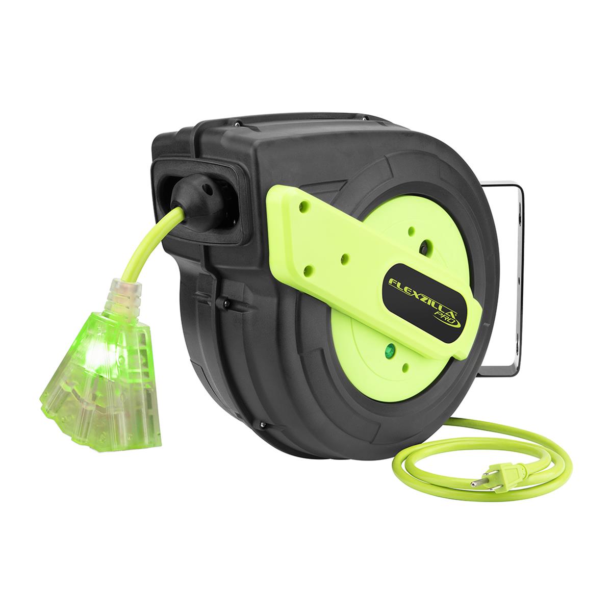 FlexZilla FZ8120603 Pro Retractable Extension Cord Reel, 60', 12/3 AWG SJTOW, Grounded Triple Tap Outlet, Indoor/Dry Locations