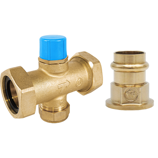 Legend Valves 800-766P 1-1/4" LegendConnect Forged Brass Three-Way Mixing Valve Body with LegendPress Connectors