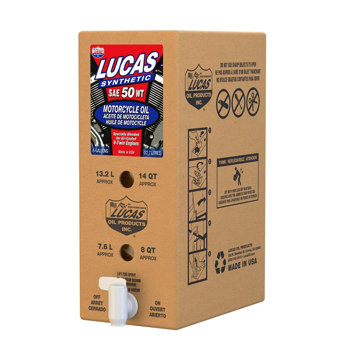 Lucas Oil 18035 Synthetic SAE 50 wt. Motorcycle V-Twin Oil/6 Gallon Box