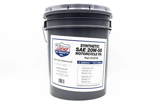 Lucas Oil 10732 Synthetic SAE 20W-50 Motorcycle Oil/5 Gallon Pail